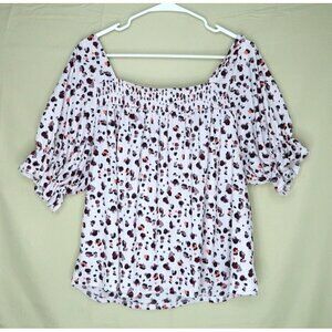 Melloday Purple Square Neck Blouse Floral Print Flutter Sleeves Womens Sz Large